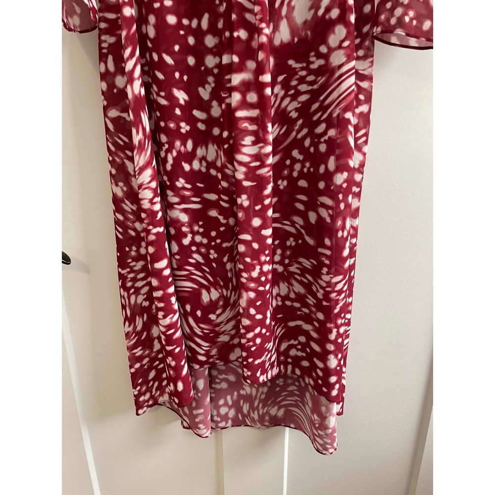 Maje Rivole Abstract Print Twist Front Midi Dress Burgundy White Long Sleeve - Picture 6 of 11